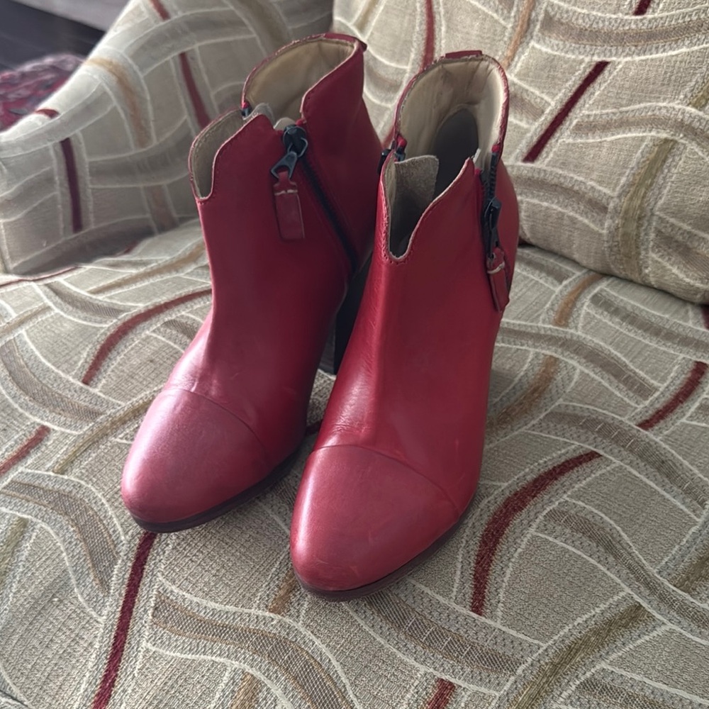 Rag & Bone Red Ankle Boots with Pointed Toe and Side Zipper